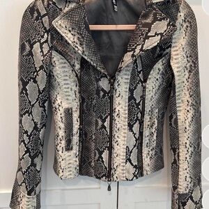 Affliction Snake-Print Faux Leather Moto Jacket black and grey